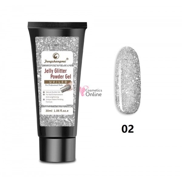 PolyGel UV /LED pentru unghii false FSM Jelly Glitter Powder Gel 30 ML G02 Argintiu Metalizat